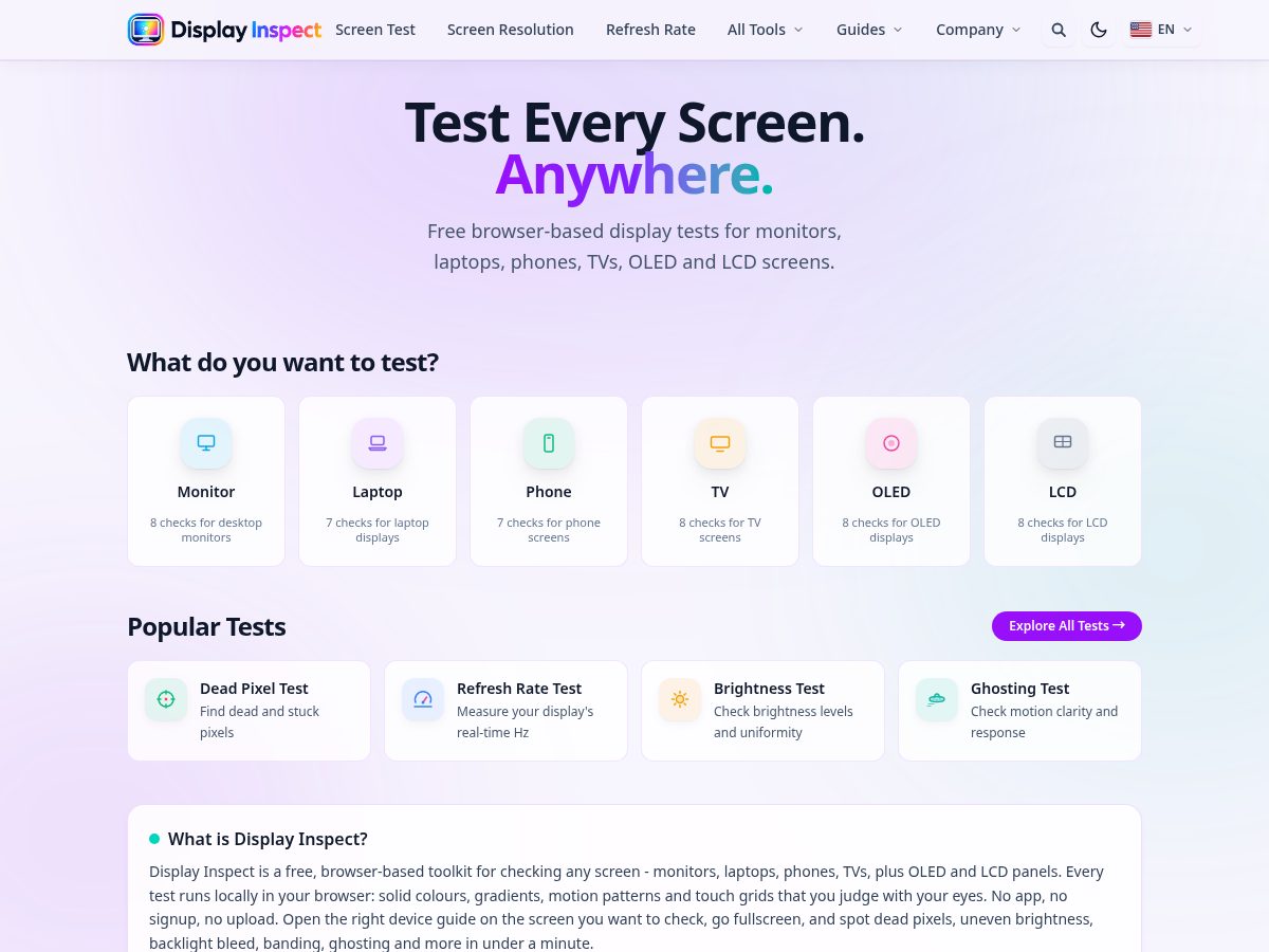 Landing-page snapshot of displayinspect.com