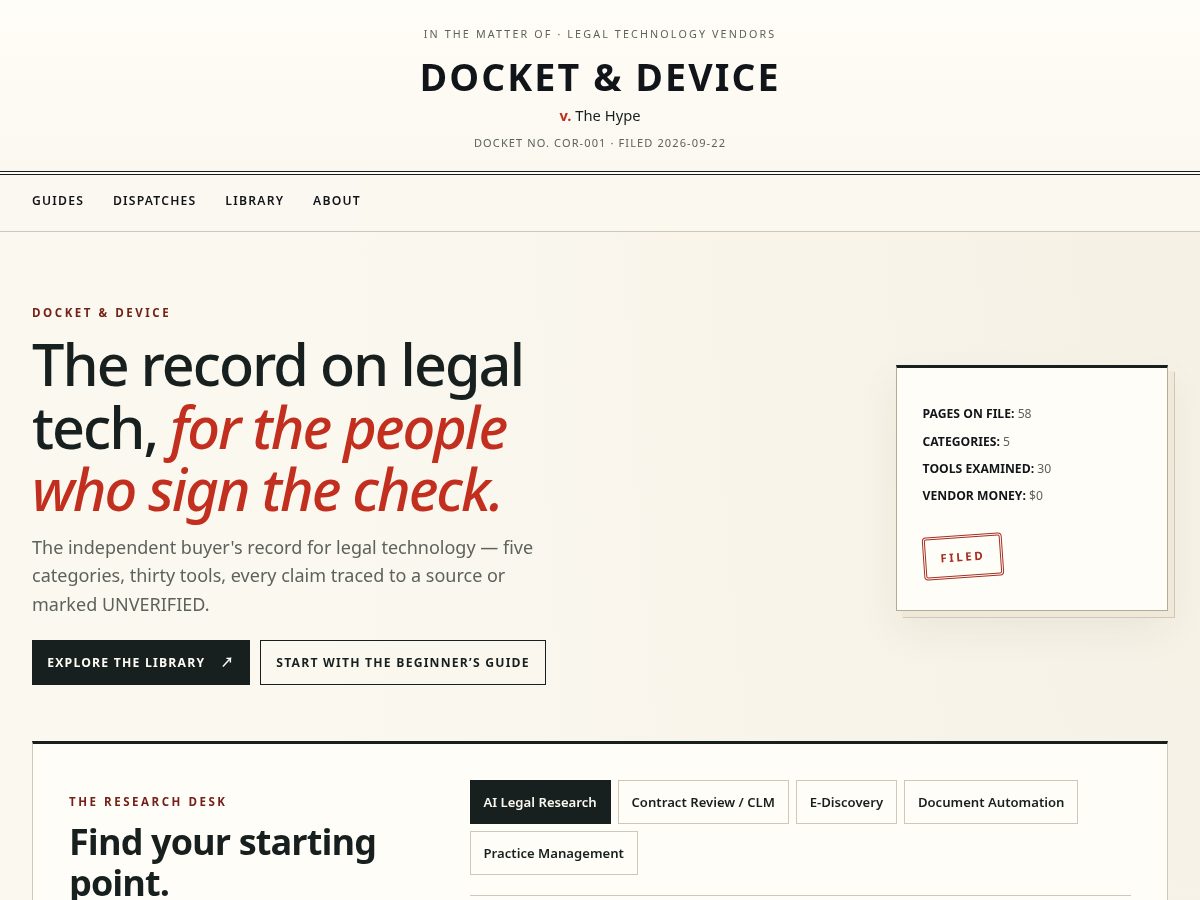Landing-page snapshot of docketanddevice.com