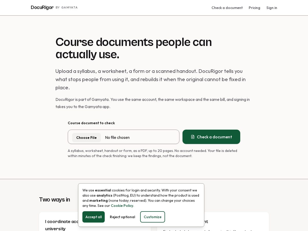 Landing-page snapshot of docurigor.com