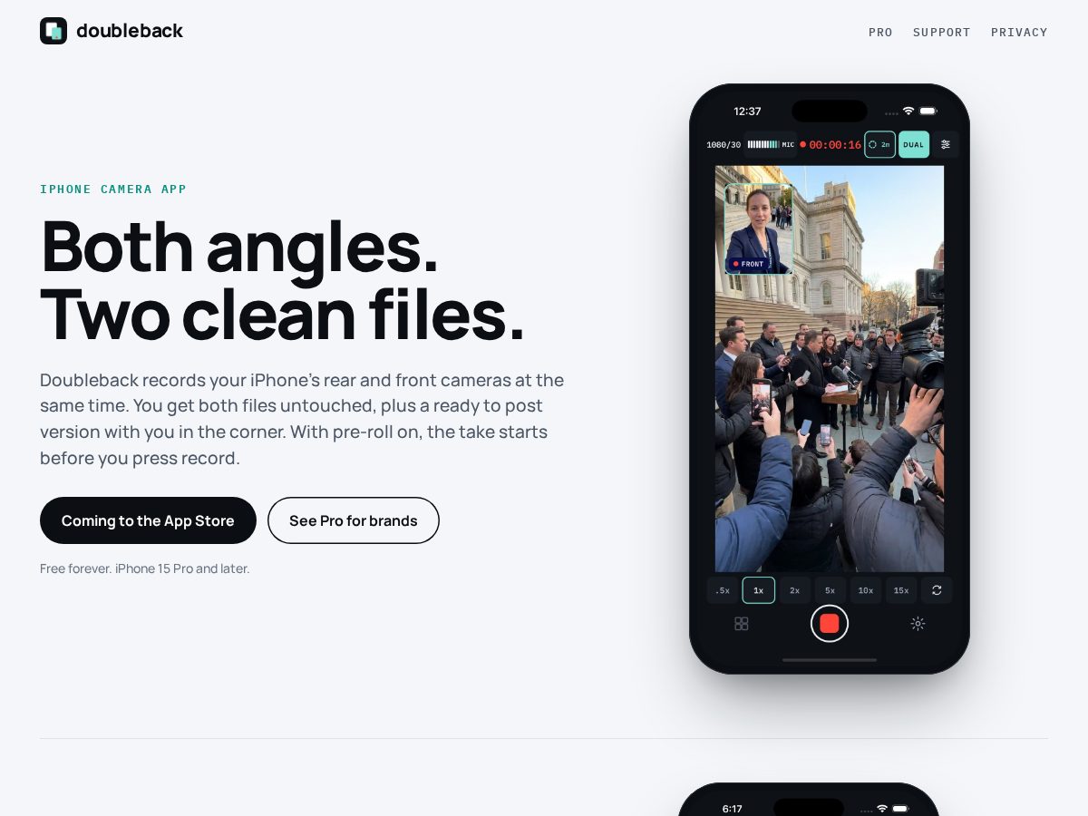Landing-page snapshot of doublebackcam.com