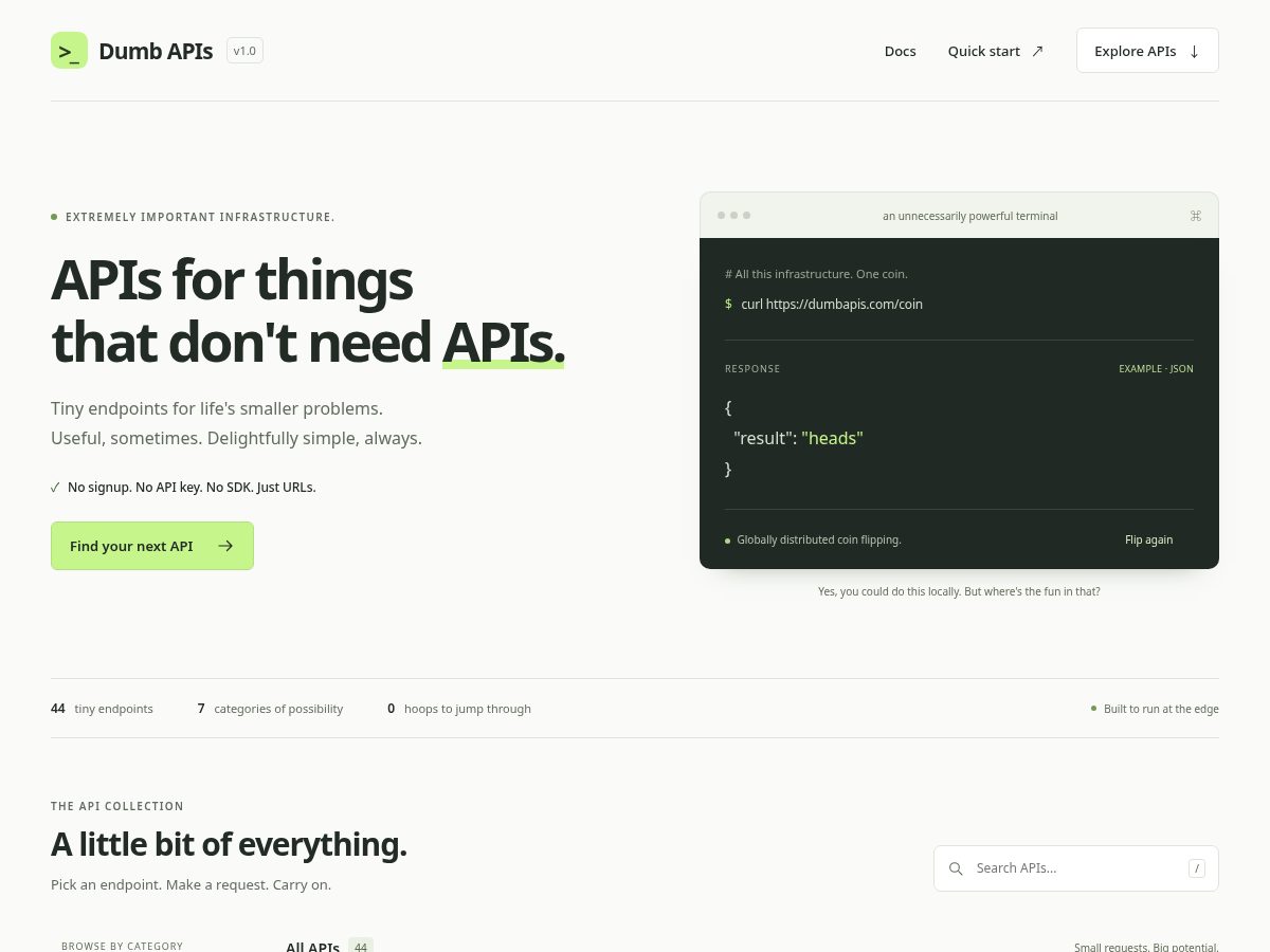Landing-page snapshot of dumbapis.com