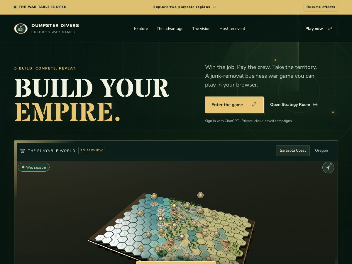 Landing-page snapshot of dumpsterdiverwargames.com