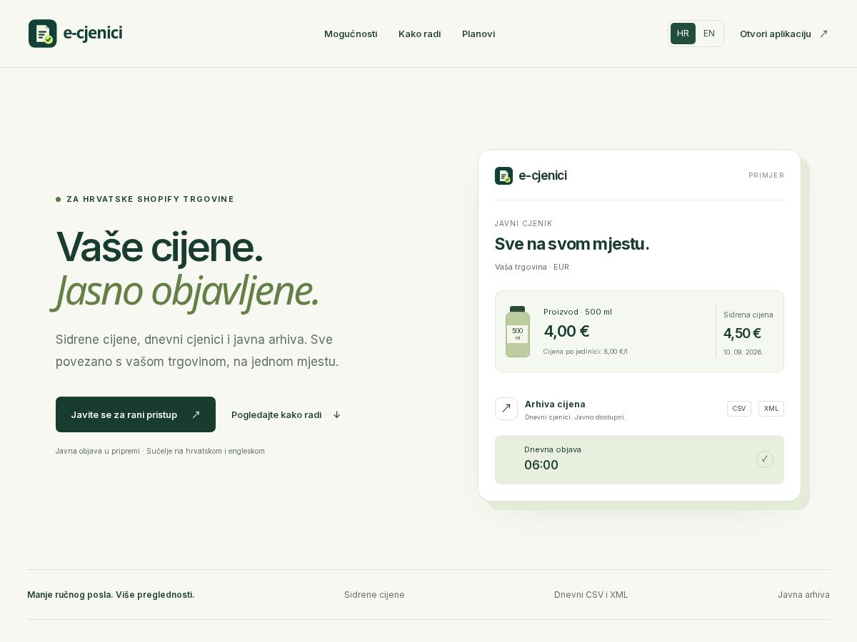 Landing-page snapshot of e-cjenici.com
