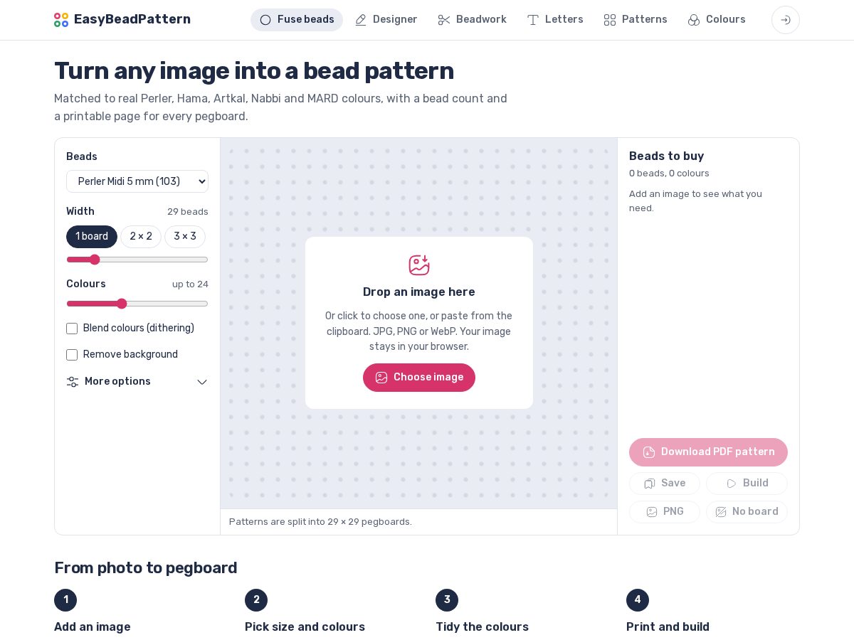 Landing-page snapshot of easybeadpattern.com