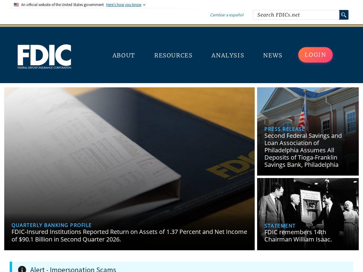 Landing-page snapshot of fdicsbank.com