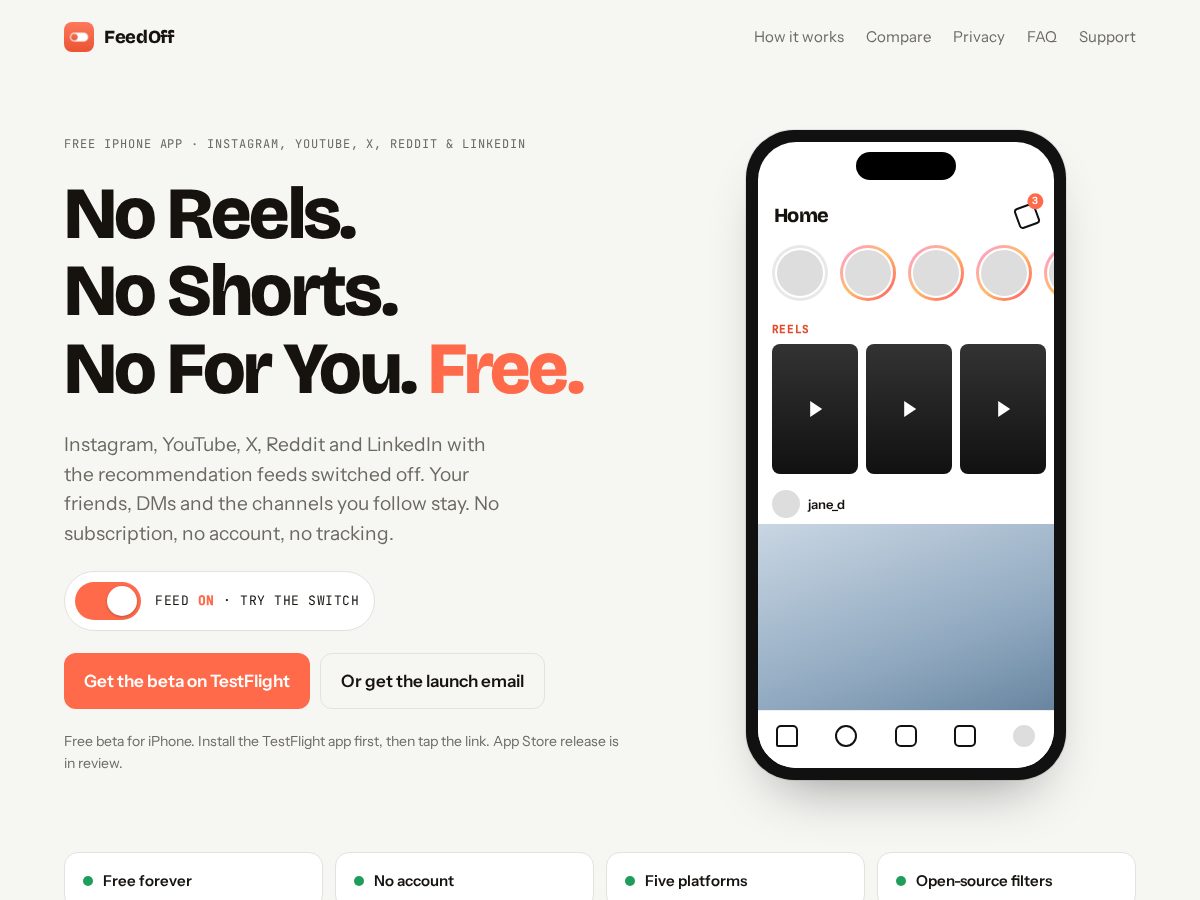 Landing-page snapshot of feedoff.app