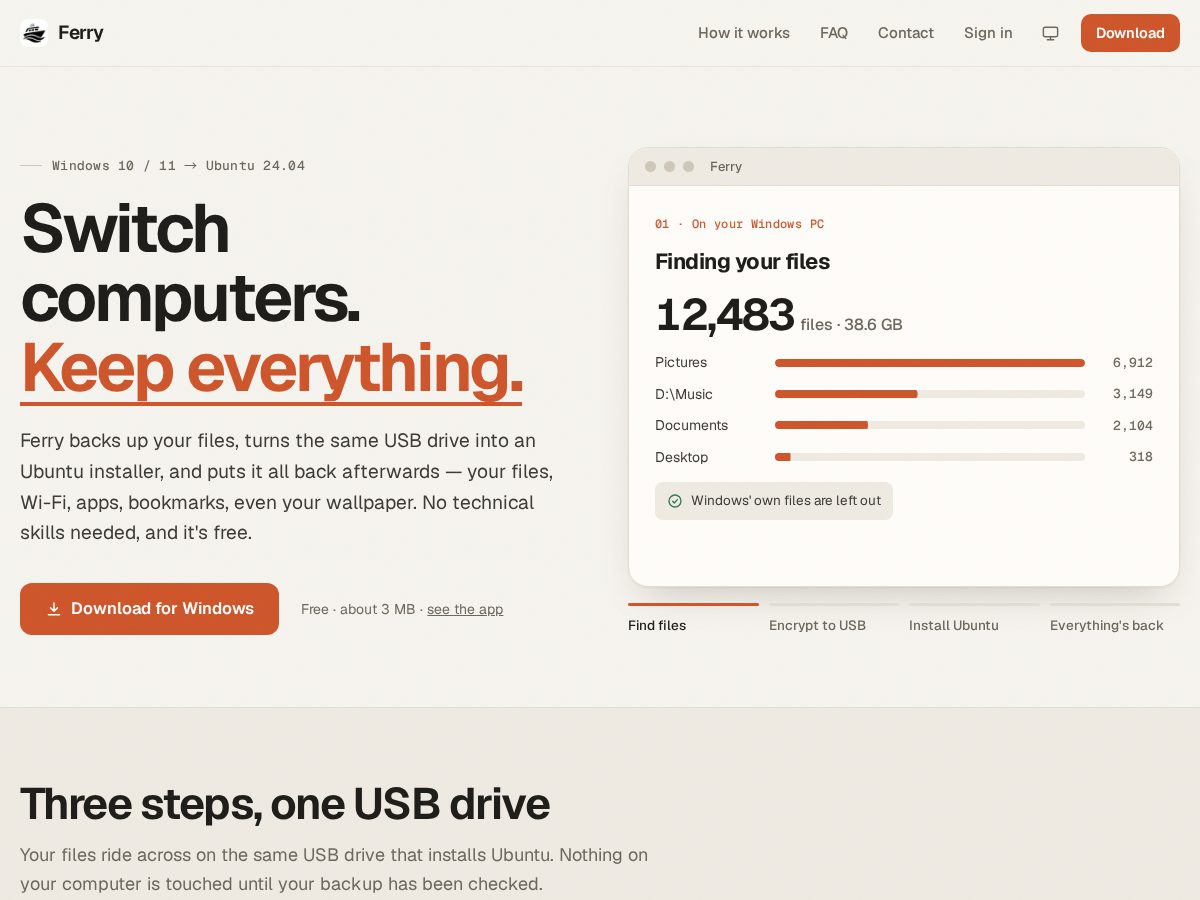 Landing-page snapshot of ferryapp.download