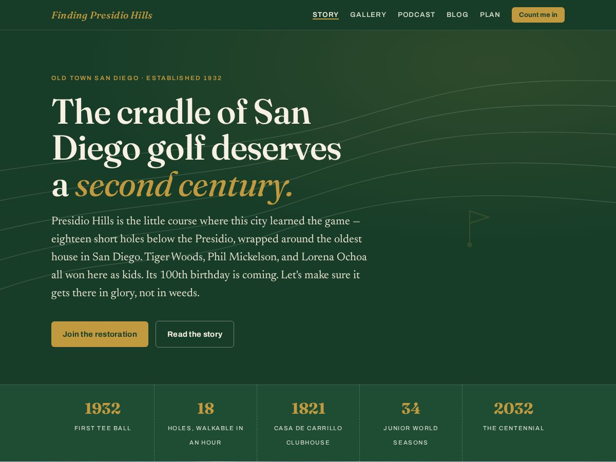 Landing-page snapshot of findingpresidiohills.org