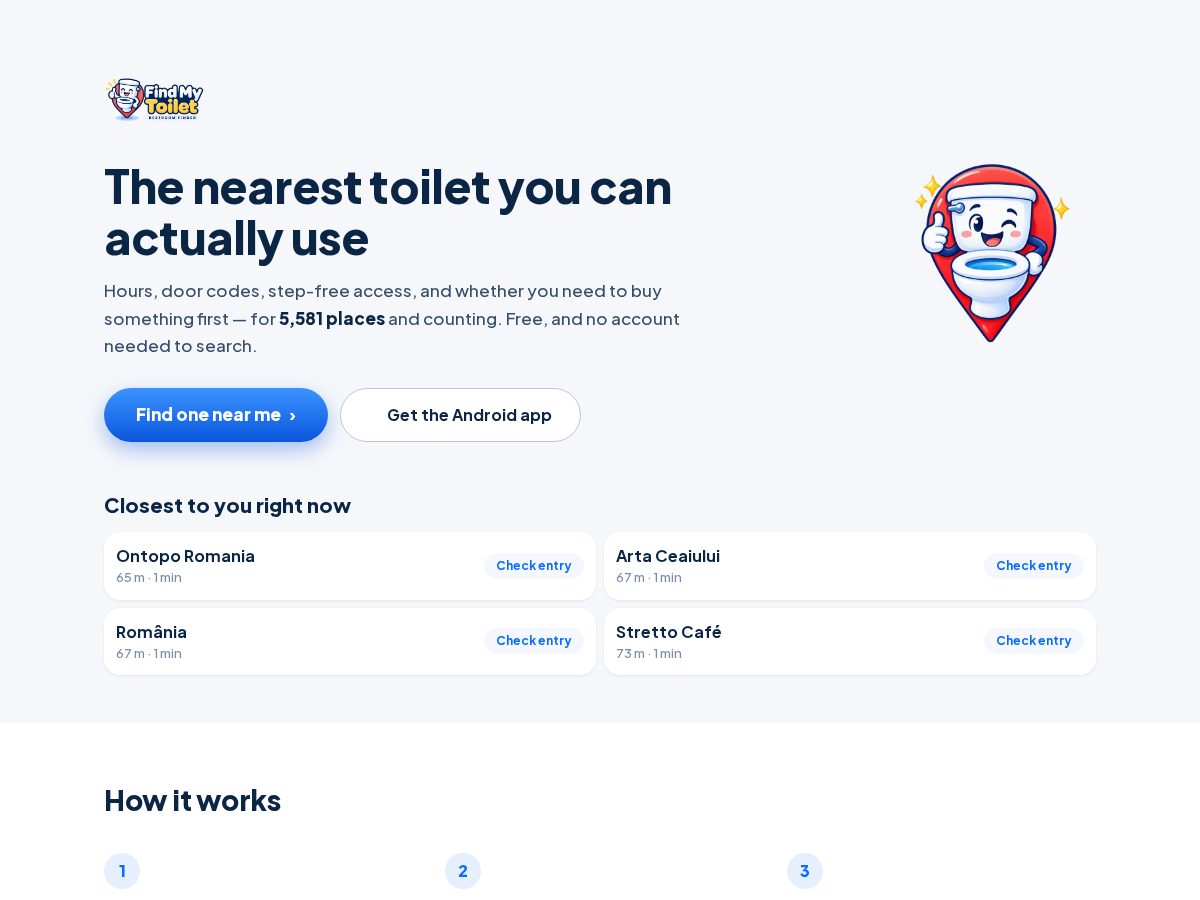 Landing-page snapshot of findmytoilet.app