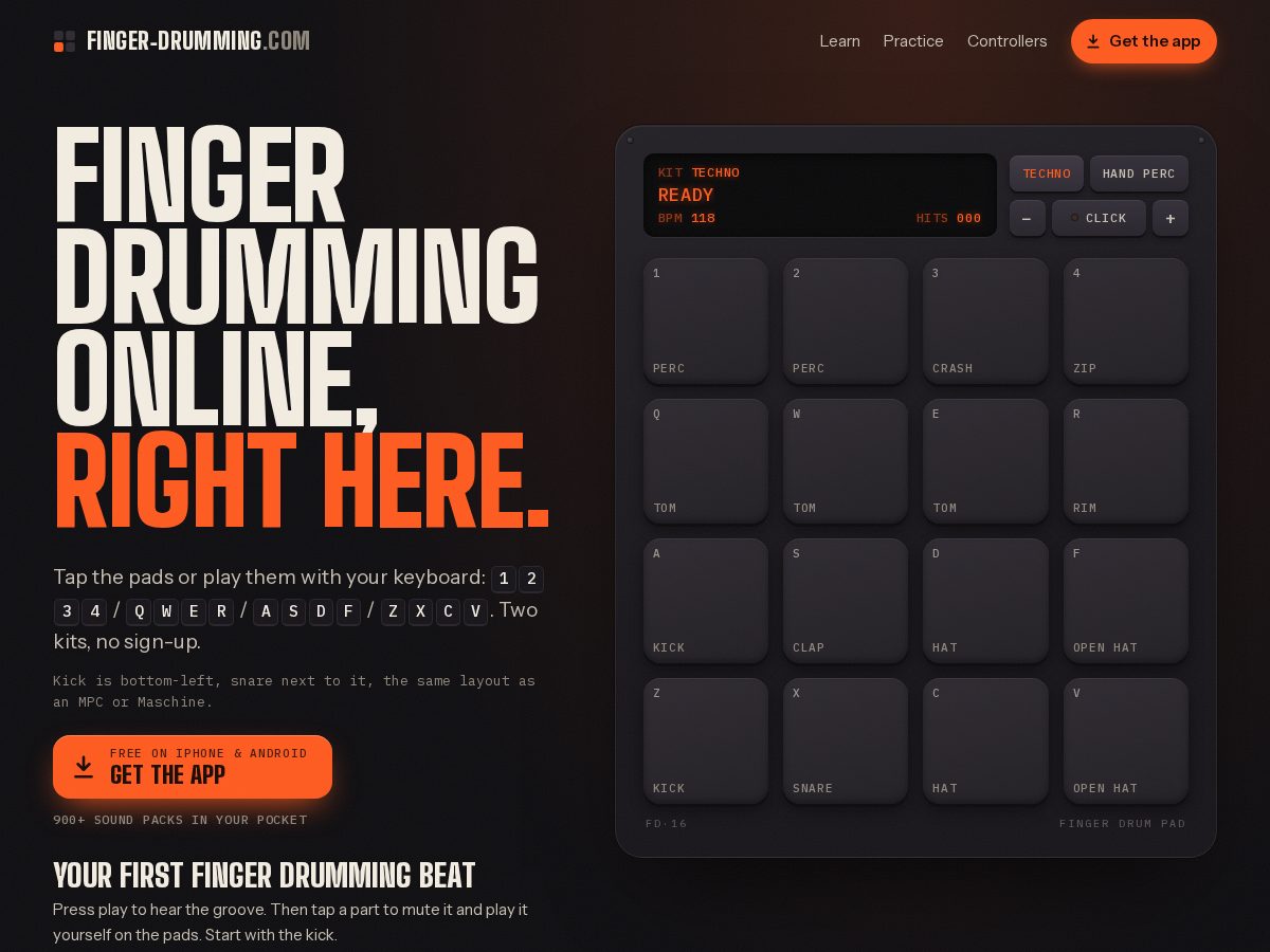 Landing-page snapshot of finger-drumming.com