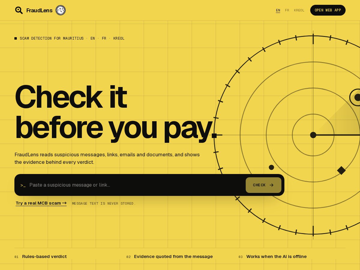 Landing-page snapshot of fraudlens.site