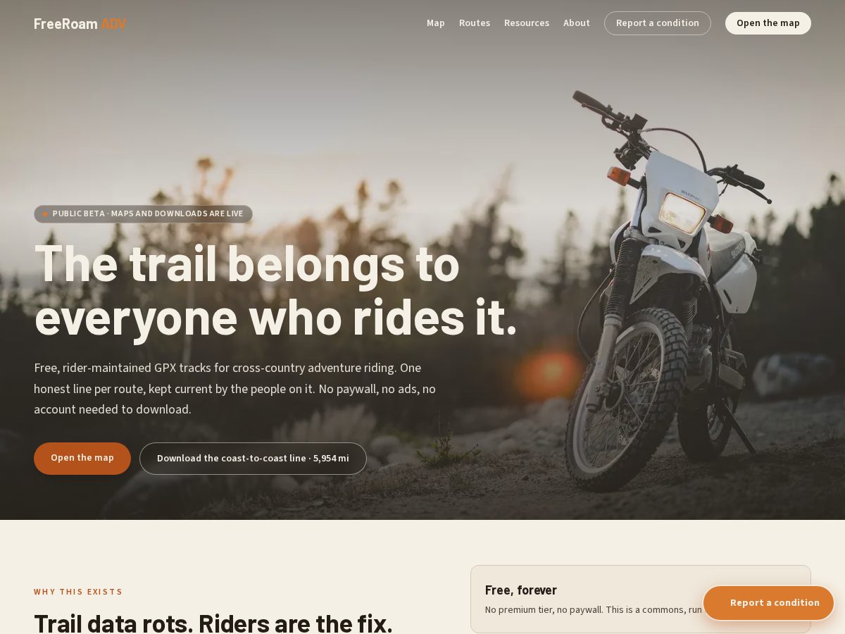 Landing-page snapshot of freeroamadv.com