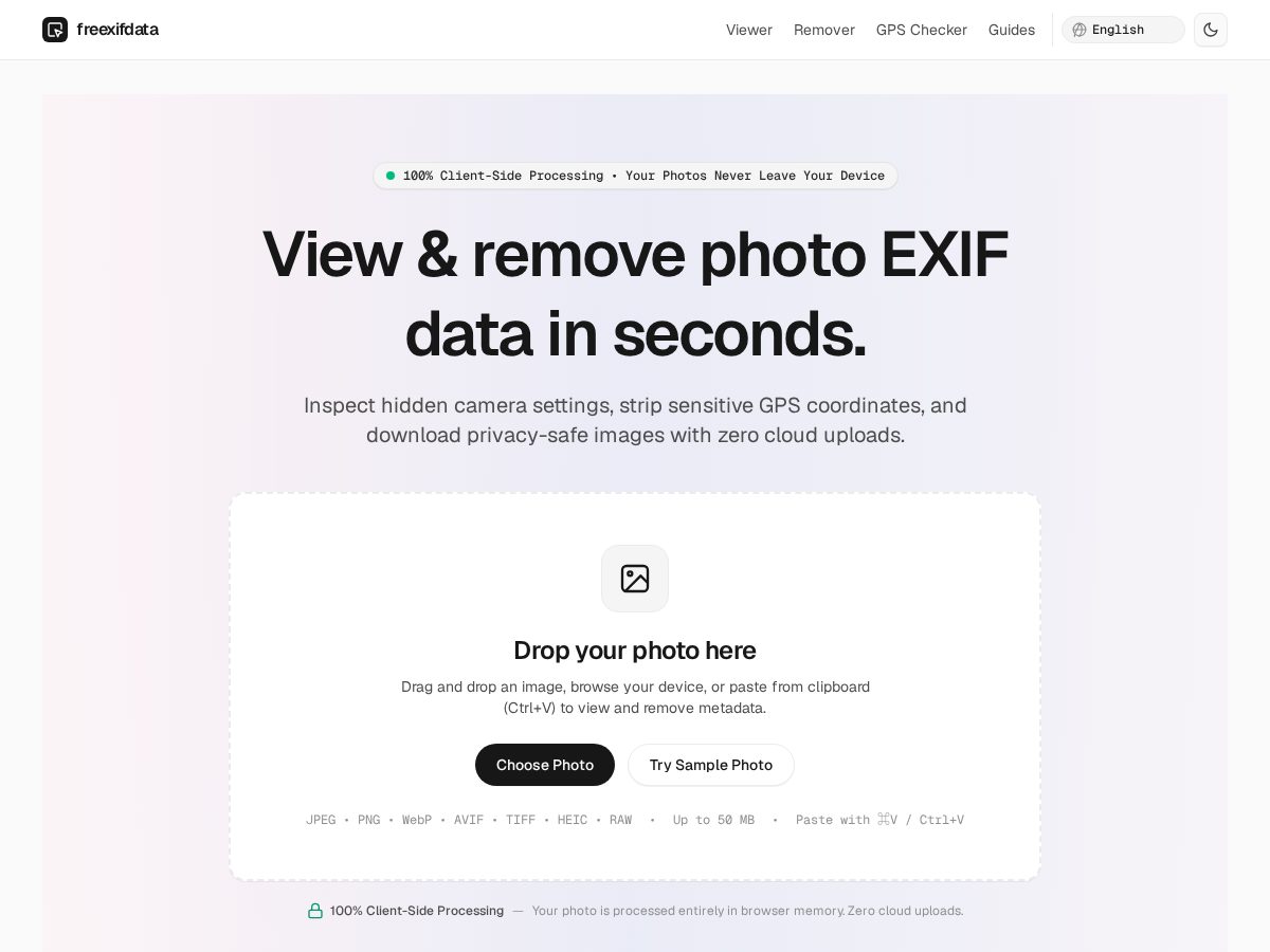Landing-page snapshot of freexifdata.com