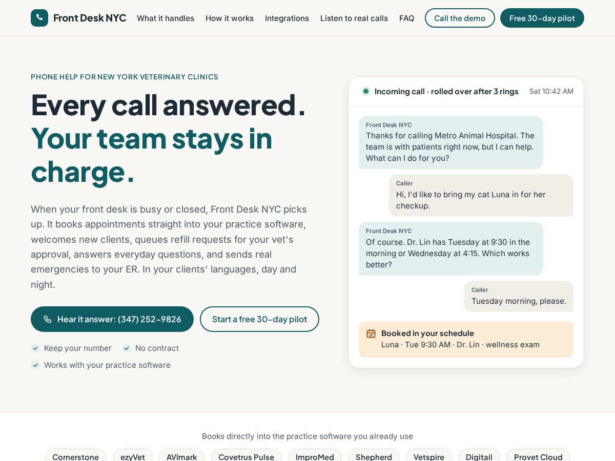 Landing-page snapshot of frontdesknyc.com