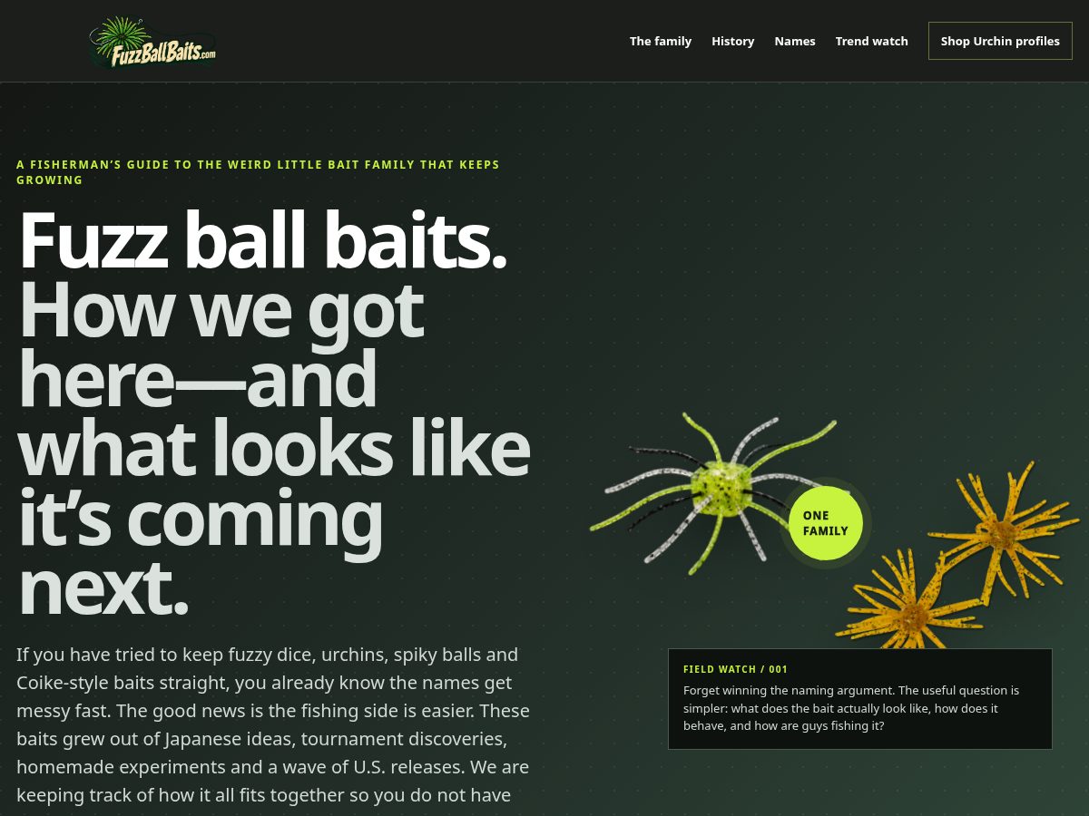 Landing-page snapshot of fuzzballbaits.com
