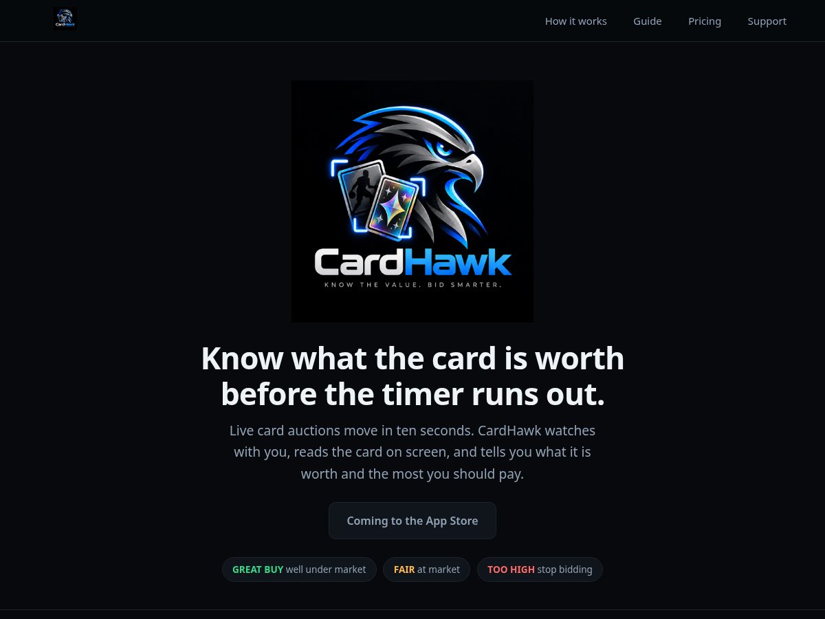 Landing-page snapshot of getcardhawk.com