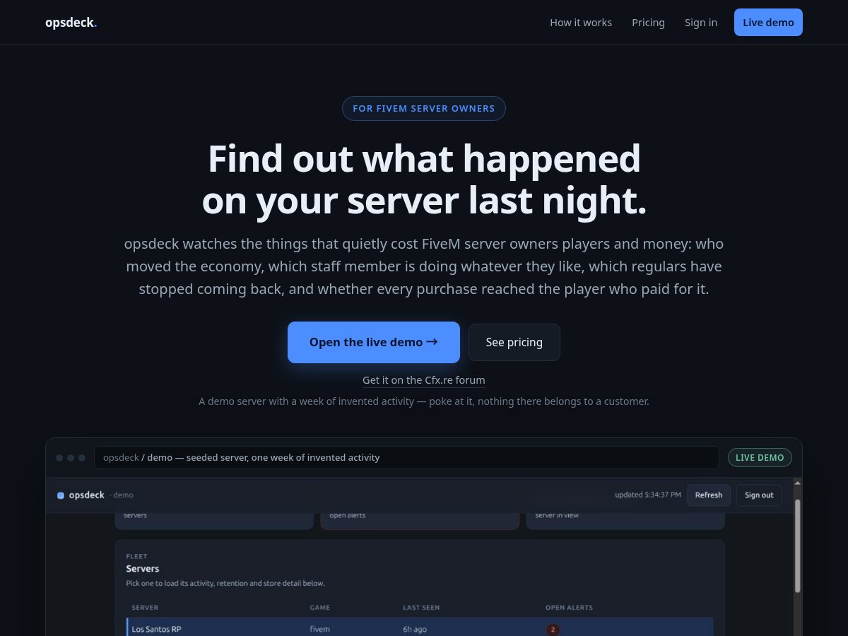 Landing-page snapshot of getopsdeck.com