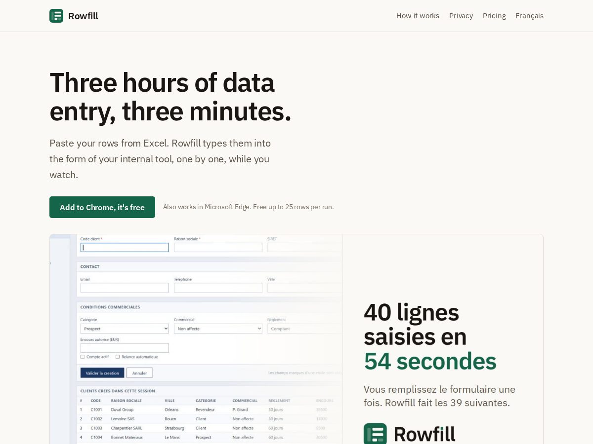 Landing-page snapshot of getrowfill.com