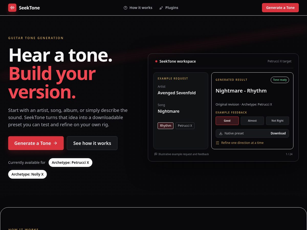 Landing-page snapshot of getseektone.com