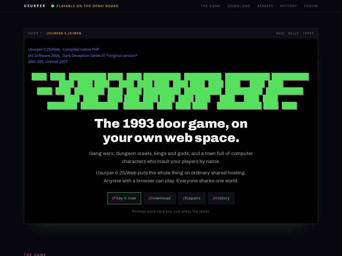 Landing-page snapshot of getusurper.com