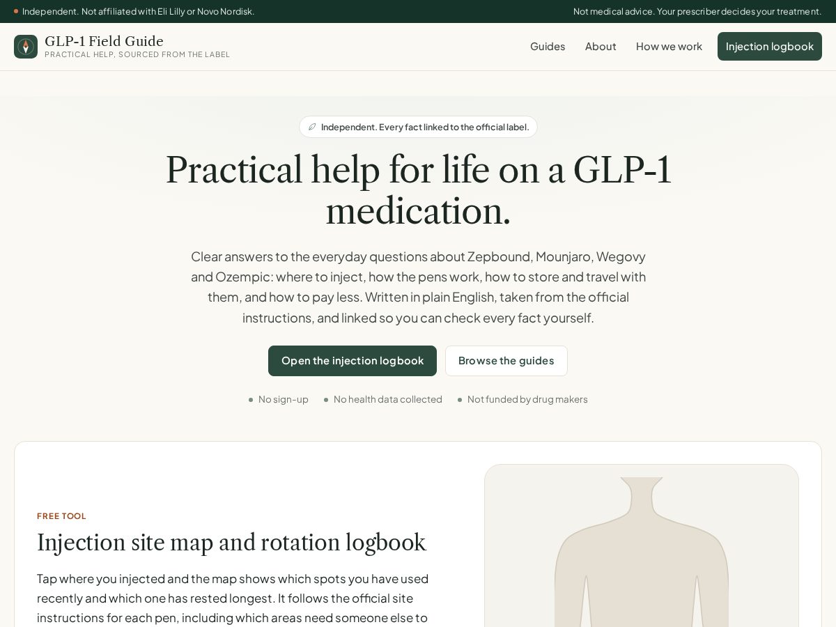 Landing-page snapshot of glp1fieldguide.com