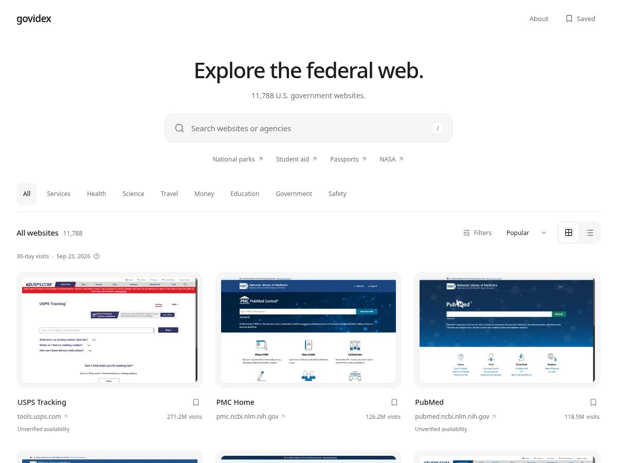 Landing-page snapshot of govidex.com