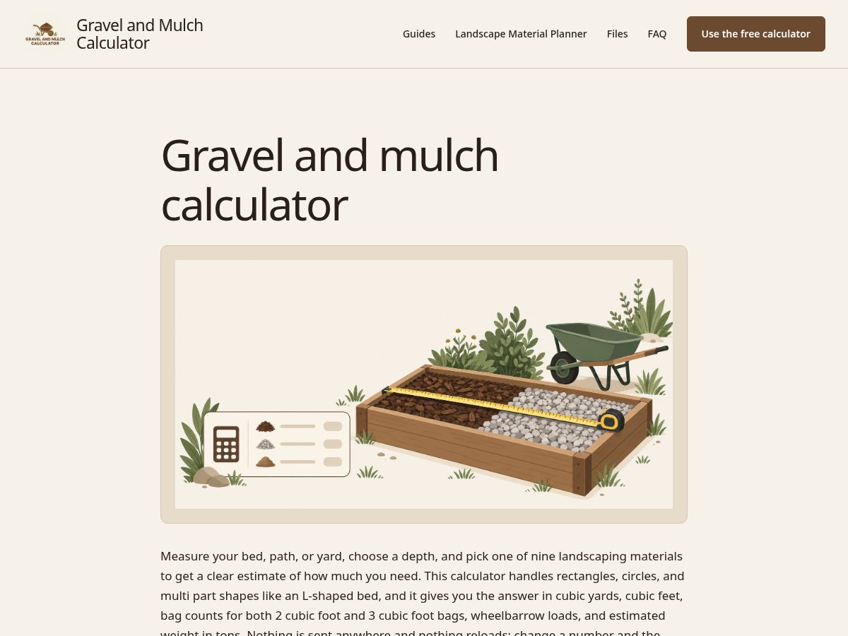 Landing-page snapshot of gravelandmulchcalculator.com