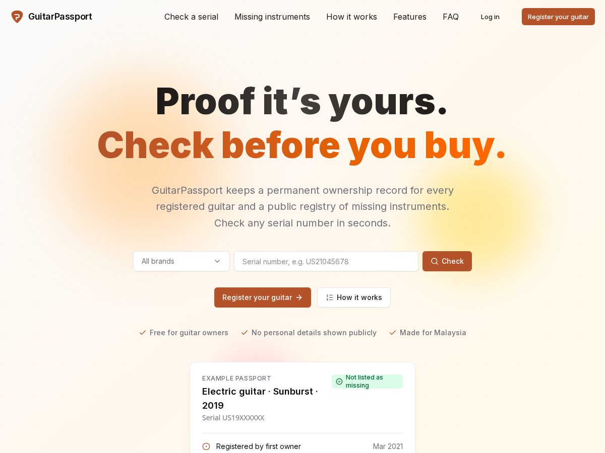 Landing-page snapshot of guitarpassport.com