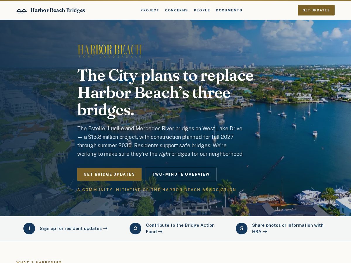 Landing-page snapshot of harborbeachbridges.org