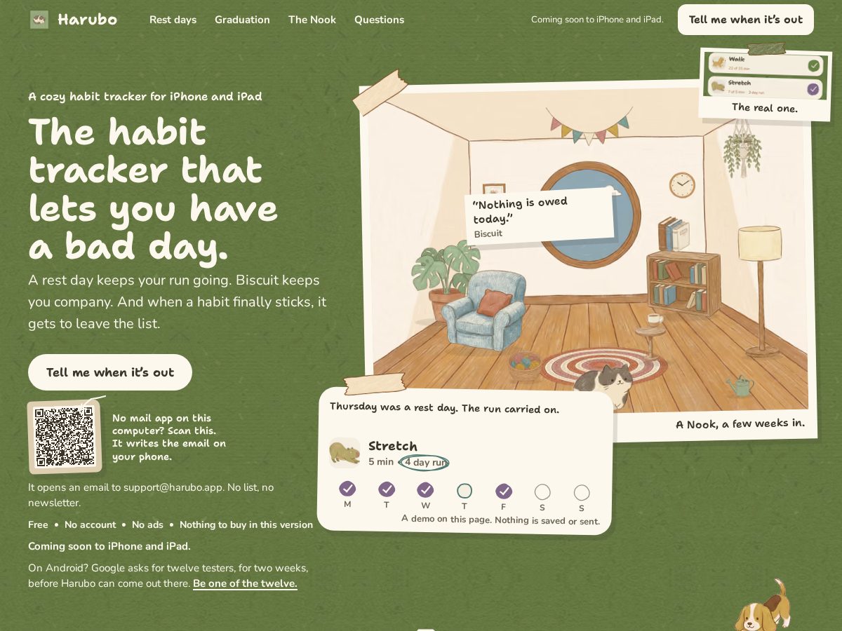 Landing-page snapshot of harubo.app