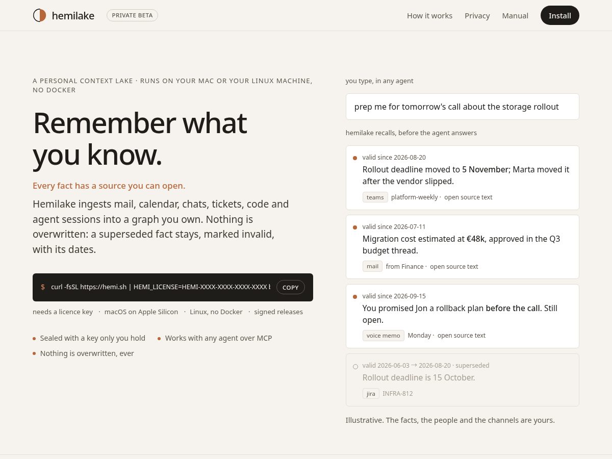 Landing-page snapshot of hemilake.com