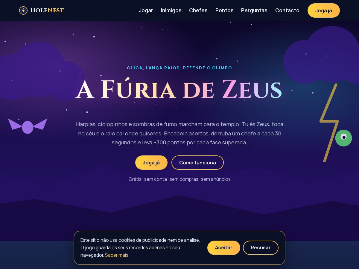 Landing-page snapshot of holenest.com