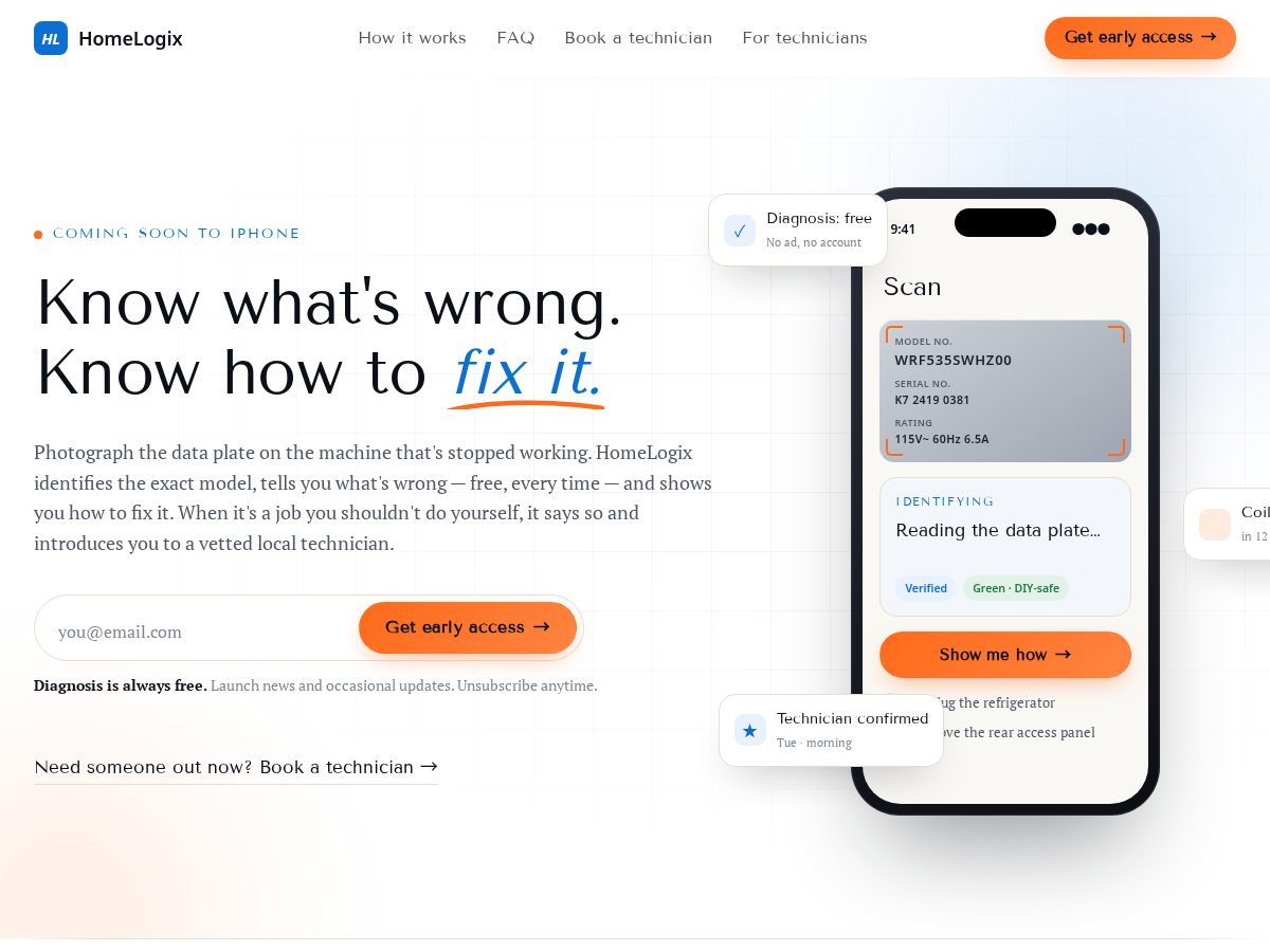 Landing-page snapshot of homelogix.app