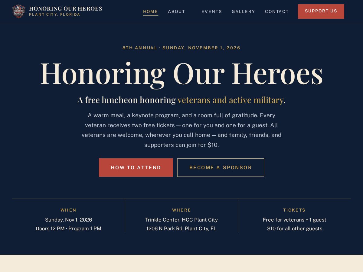 Landing-page snapshot of honoringourheroesfl.com