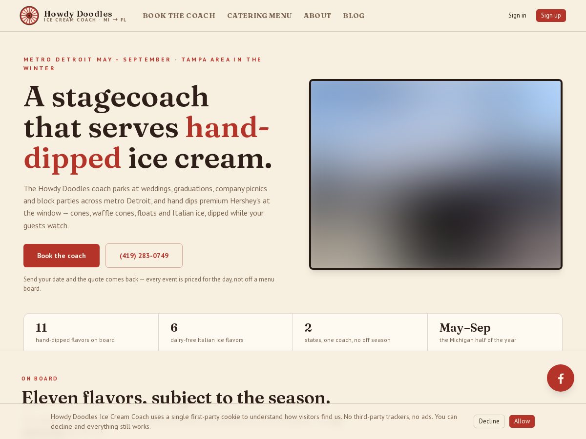 Landing-page snapshot of howdydoodlesicecream.com