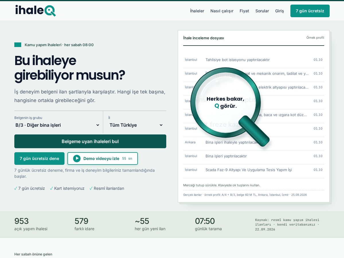 Landing-page snapshot of ihaleq.com