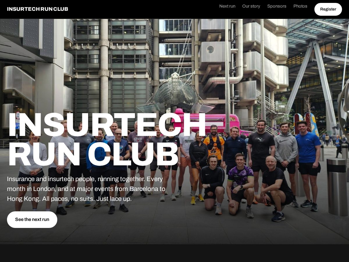 Landing-page snapshot of insurtechrunclub.com