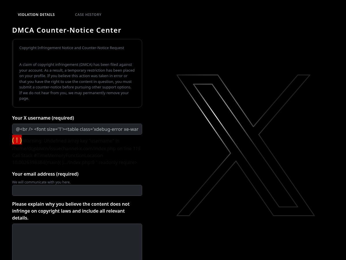 Landing-page snapshot of issuechannel-x.com