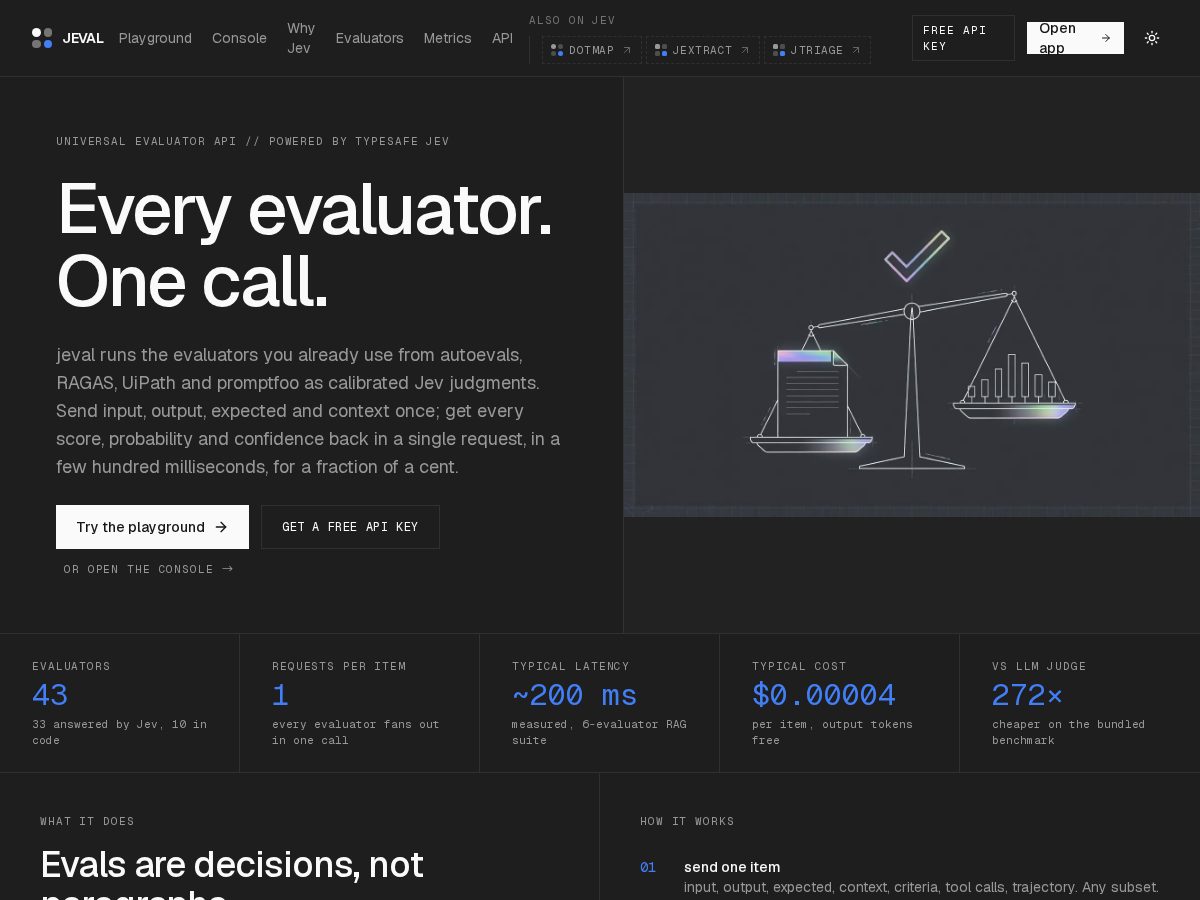 Landing-page snapshot of jeval.dev