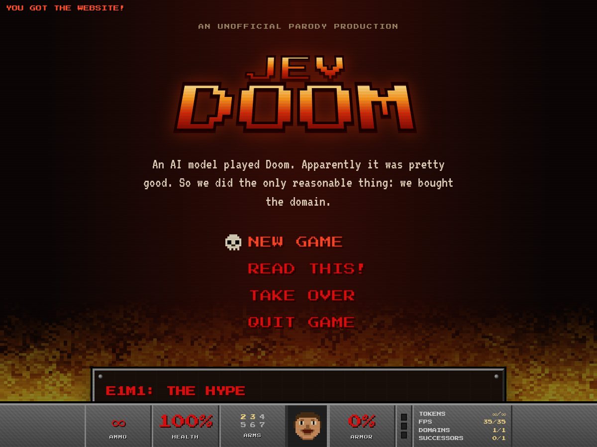 Landing-page snapshot of jevdoom.com