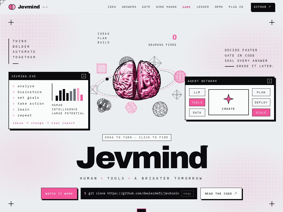 Landing-page snapshot of jevmind.app