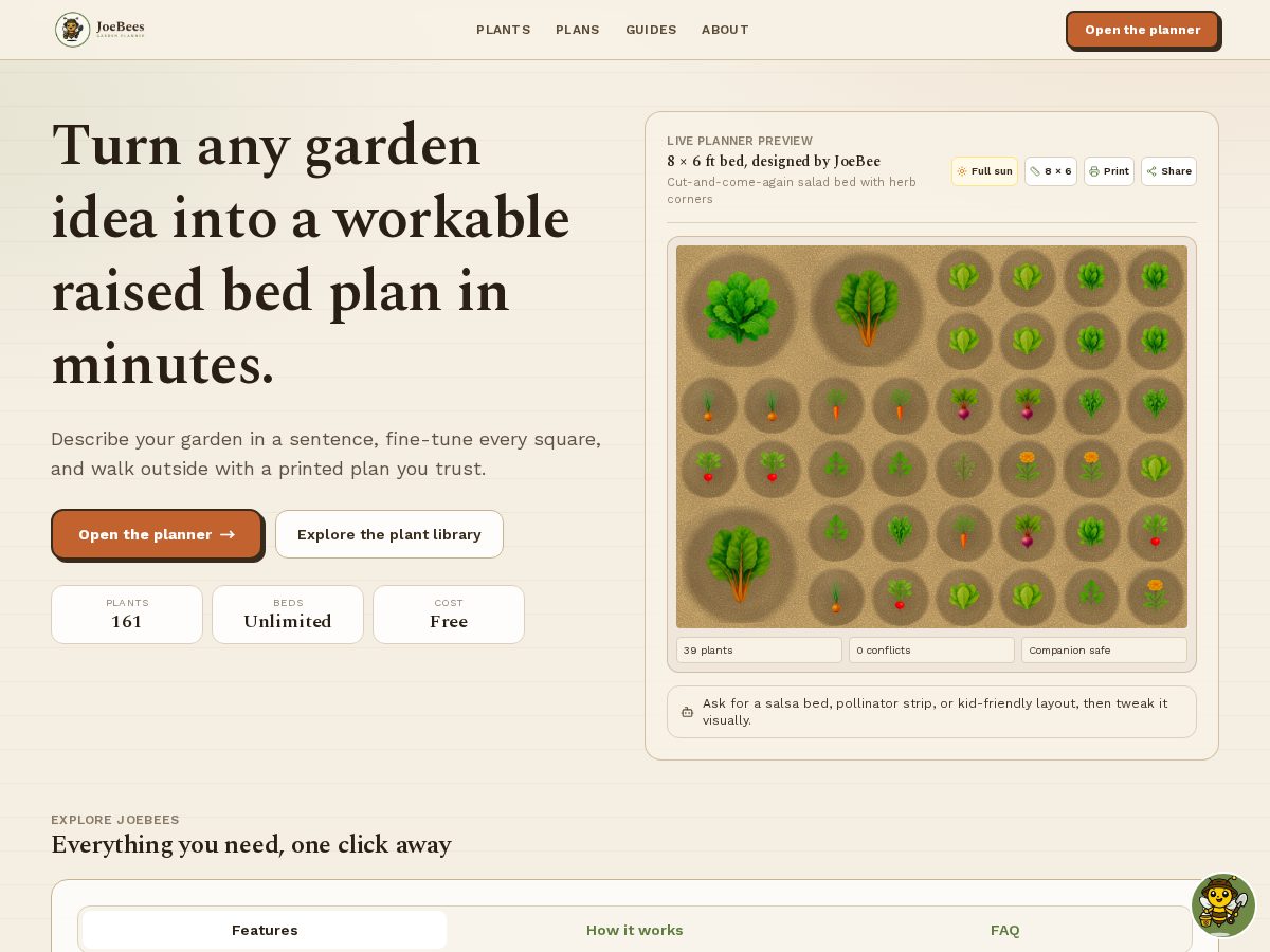 Landing-page snapshot of joebees.app