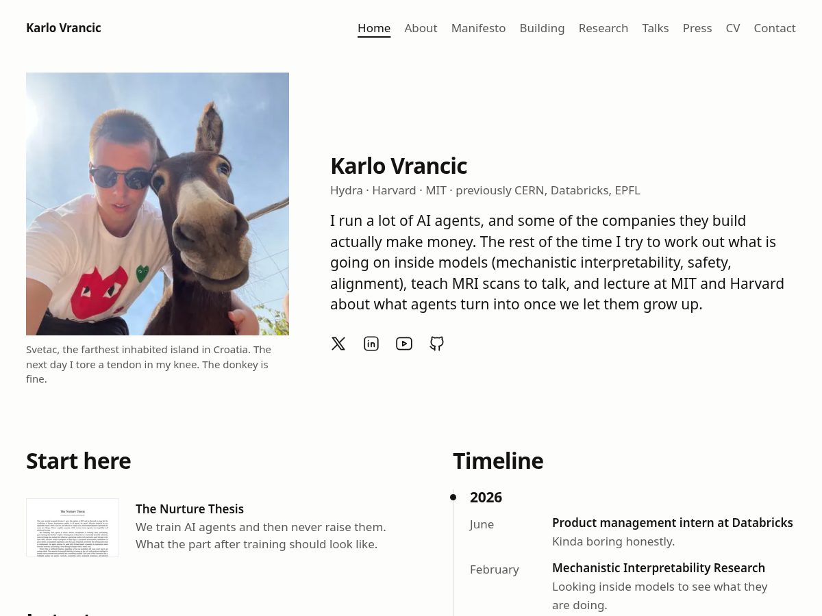 Landing-page snapshot of karlovrancic.com
