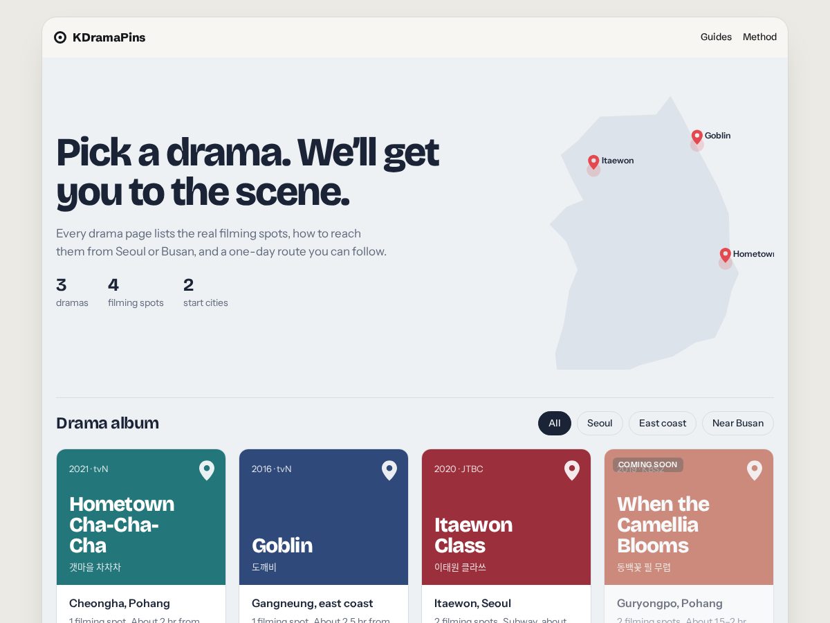 Landing-page snapshot of kdramapins.com
