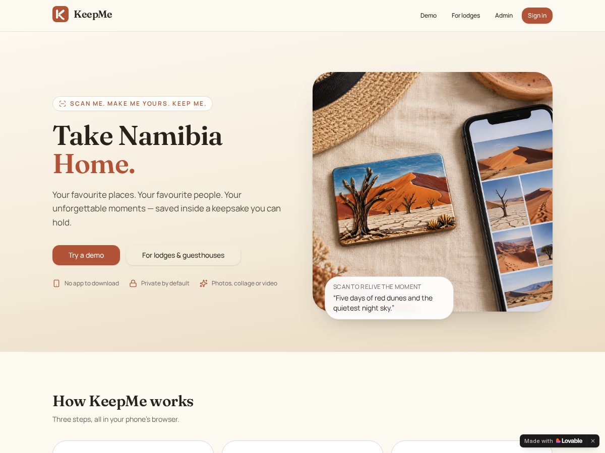 Landing-page snapshot of keepmenamibia.com