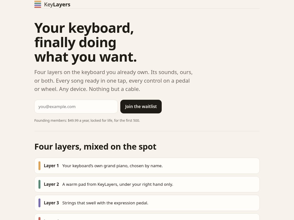 Landing-page snapshot of keylayersapp.com