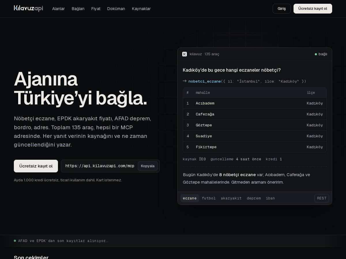Landing-page snapshot of kilavuzapi.com