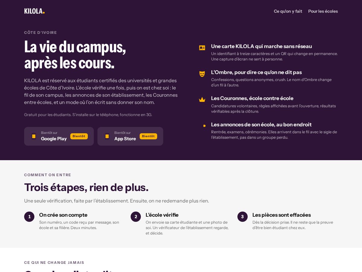 Landing-page snapshot of kilola.fun