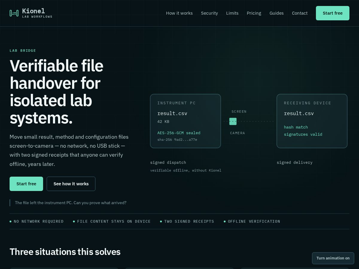 Landing-page snapshot of kionel.com