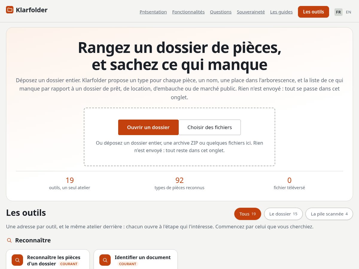 Landing-page snapshot of klarfolder.com